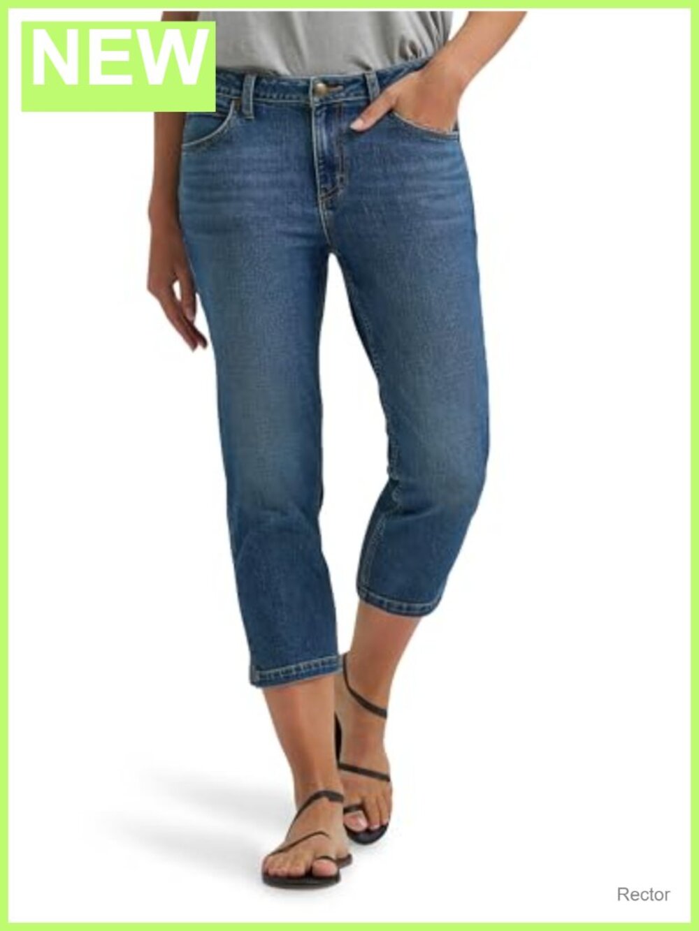 Straight Leg Capri Jeans Mid Rise Stretch Cotton Blend Women's